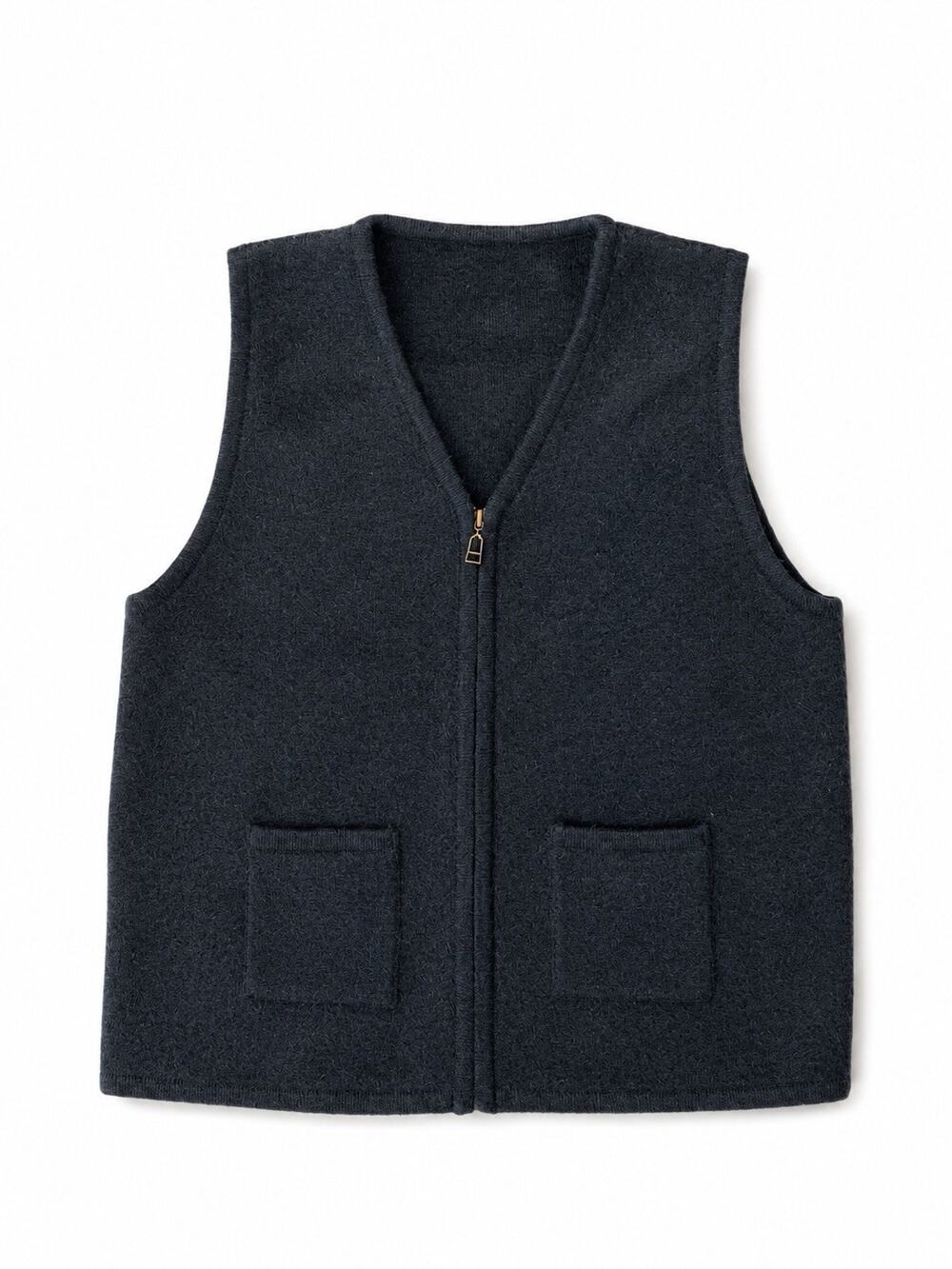 Women’s Black Fleece Zip Front Vest Pockets Soft Casual Large